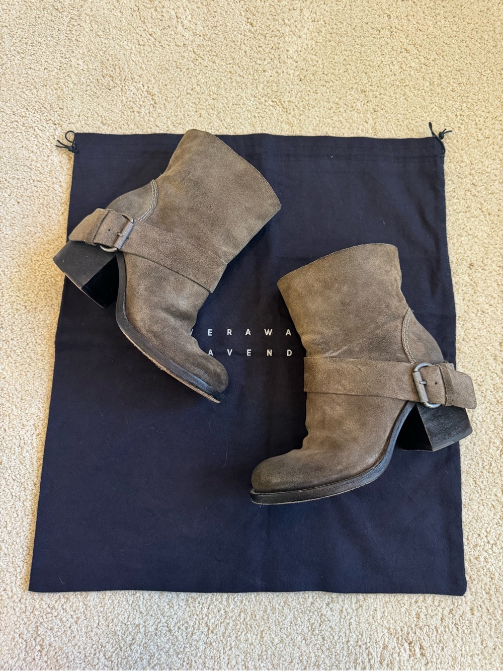Vera Wang Lavender Grey Suede Moto Ankle Boots Buckle Strap 6M